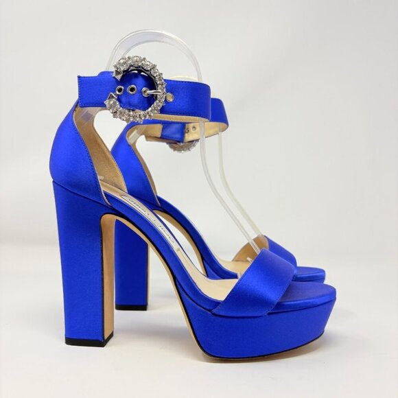 Jimmy Choo Mionne 120 Satin Platform Sandal Heel Blue Size 37 / 7 - Picture 6 of 15